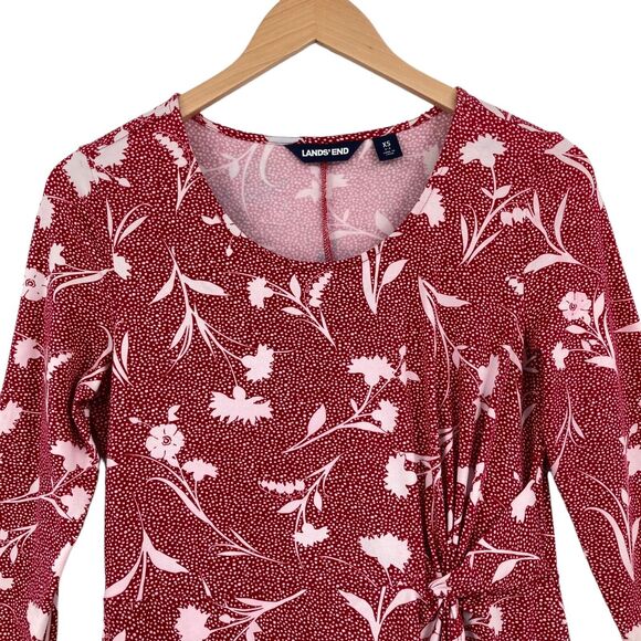 Lands' End Women's Red Pima Cotton Long Sleeve Side Knotted A-Line Dress Size XS - Picture 5 of 12